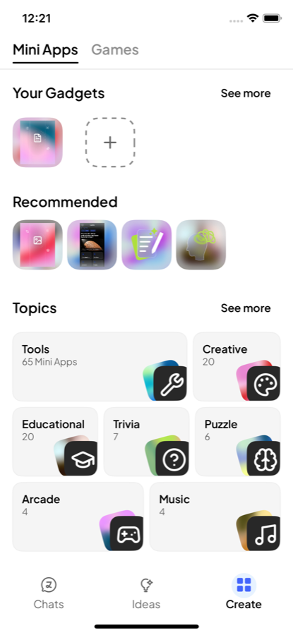 Simulator: topics grid on iPhone X