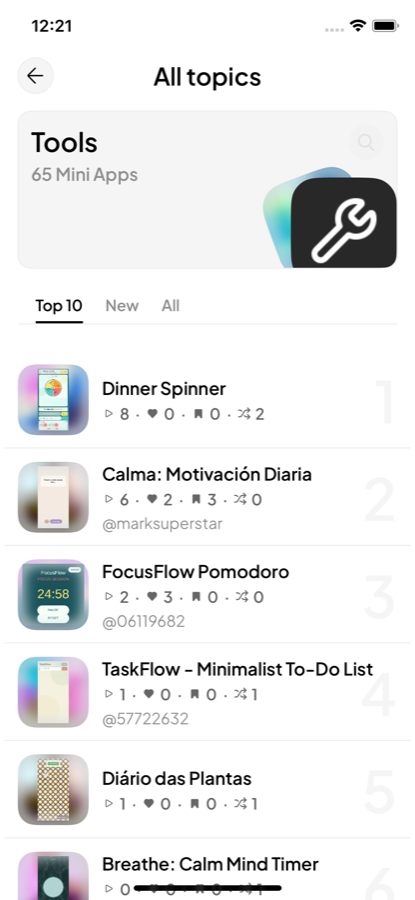 Simulator: topic screen on iPhone X